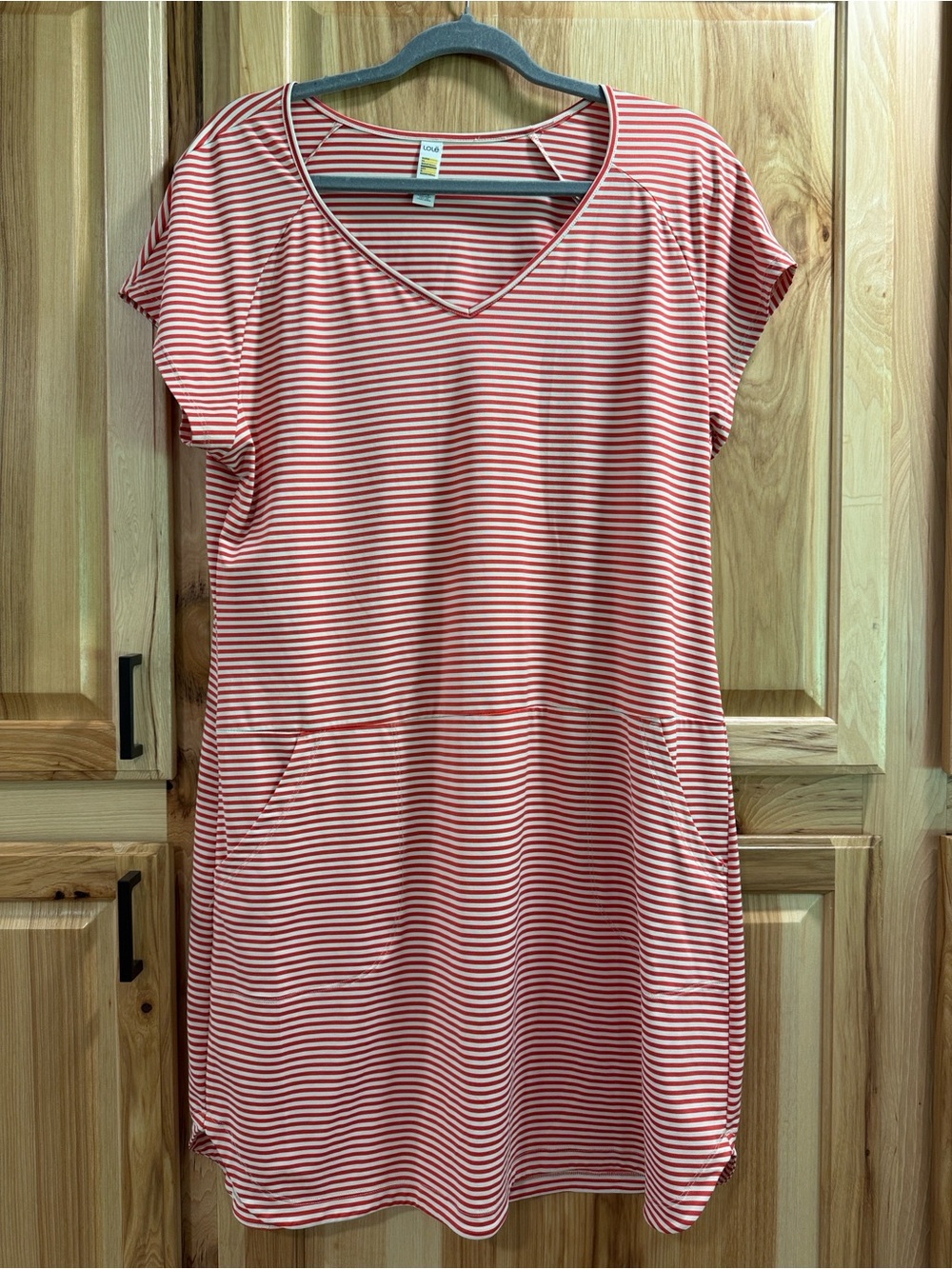 Lole Activewear Size XL Red & White Striped V-Neck Lightweight Casual Dress